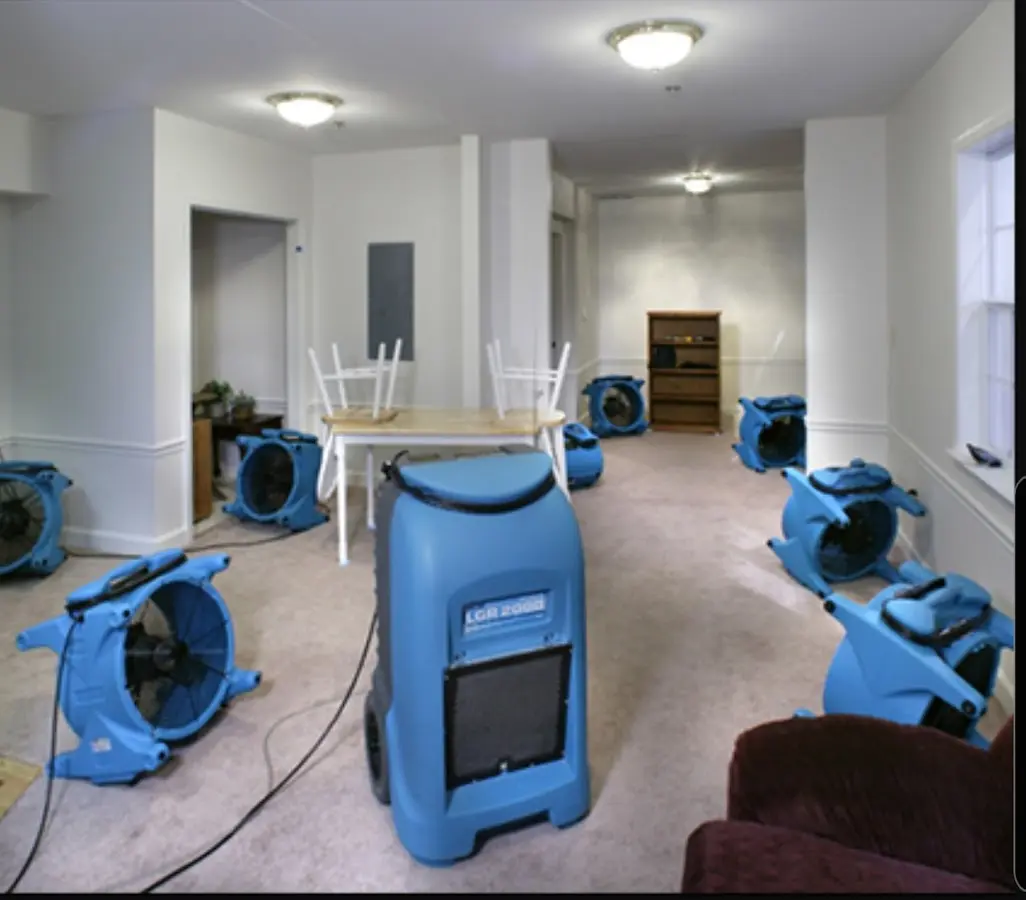 Air movers and dehumidifier setup for Water Damage Restoration in Lake Stickney